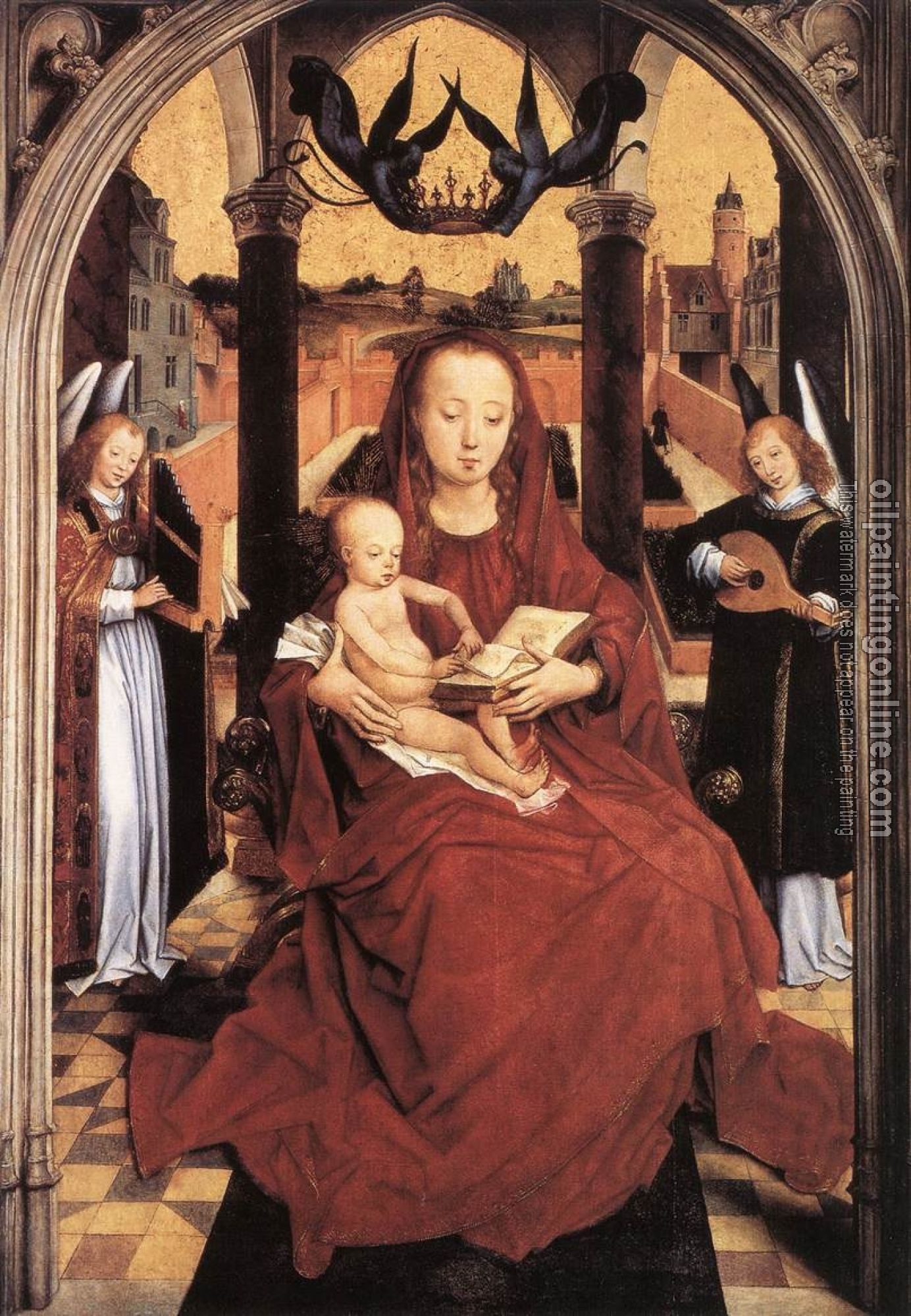 Memling, Hans - Virgin and Child Enthroned with two Musical Angels